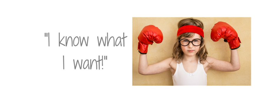 "I know what I want!" picture of girl with boxe gloves