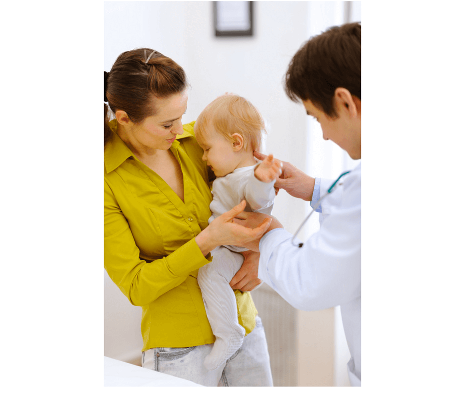 mother and toddler child in doctor's office for appointment, toddler ir afraid of doctor