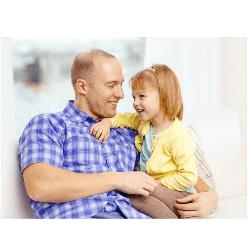 father and daughter talking and laughing