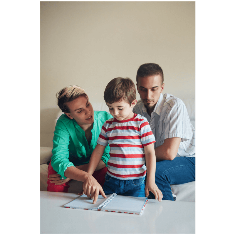 mom and dad making a list with child