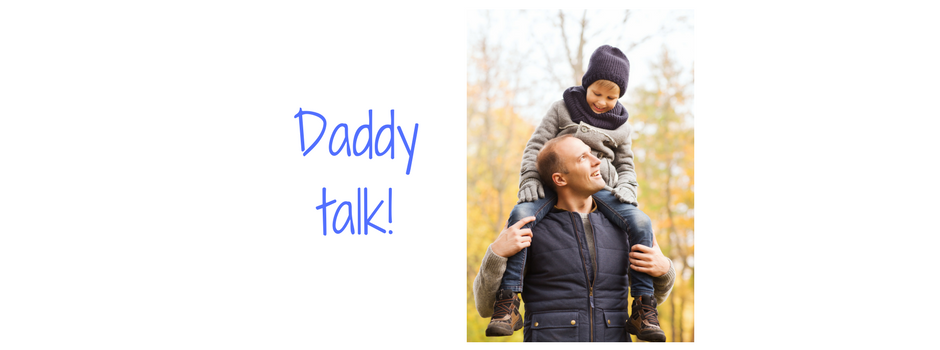 "daddy talk" picture of dad and son