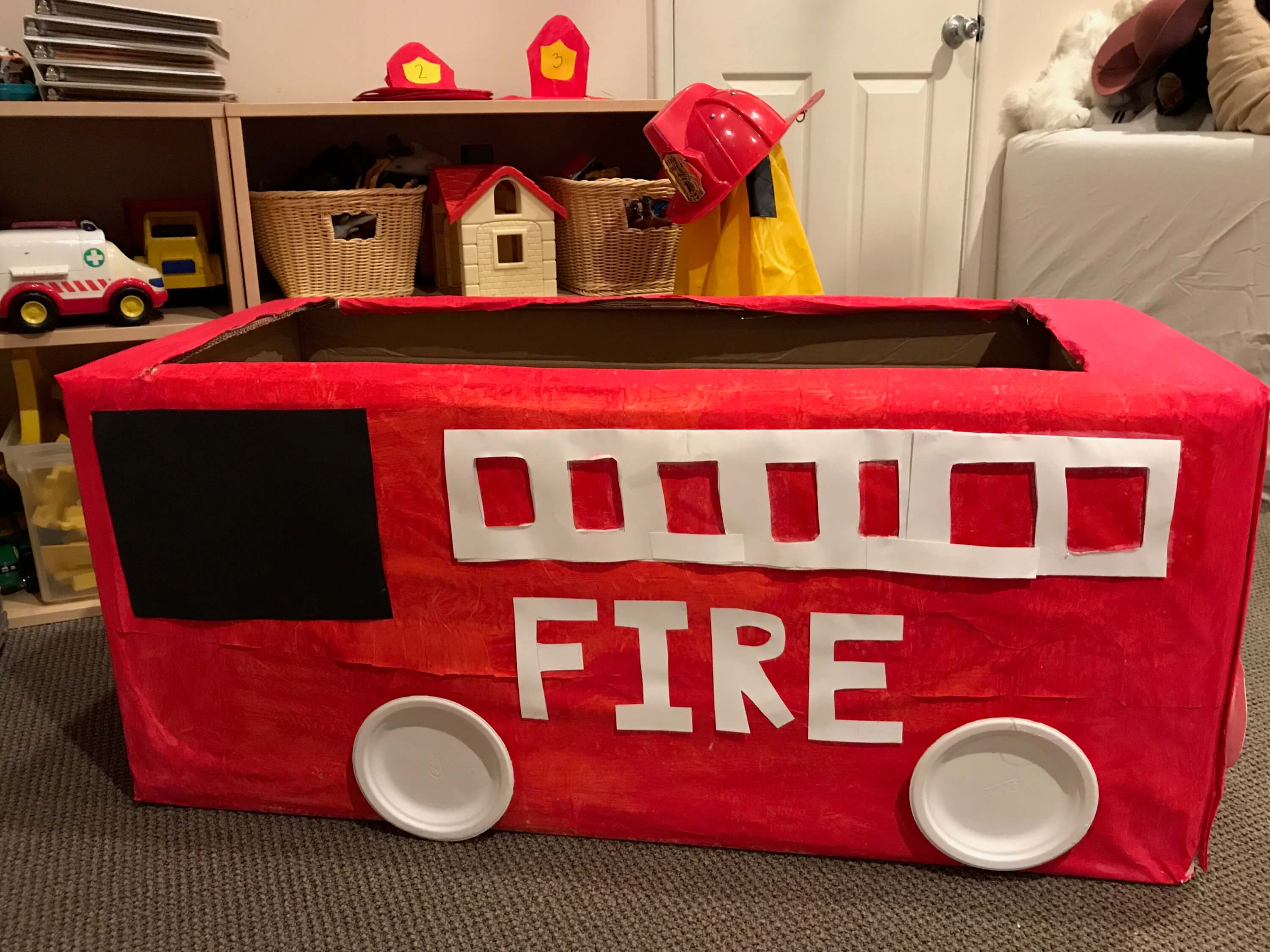 firetruck made out of a box at Early Childhood Development Associates' Class