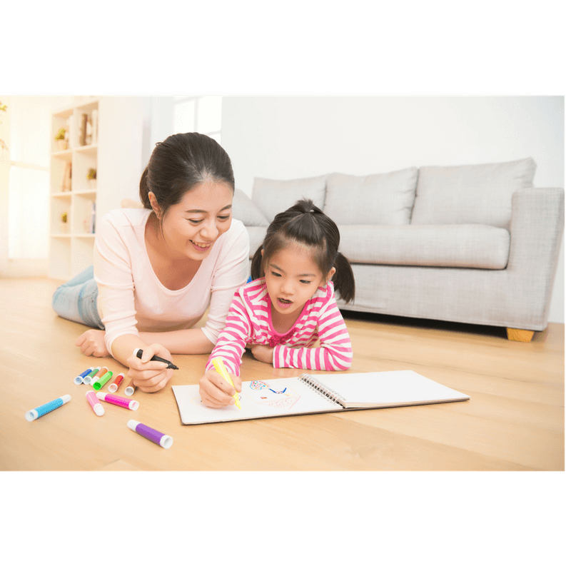 mother and daugher drawing and talking