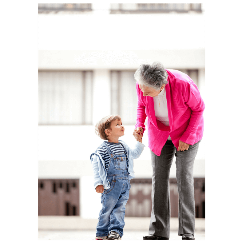 grandma and toddler boy talking