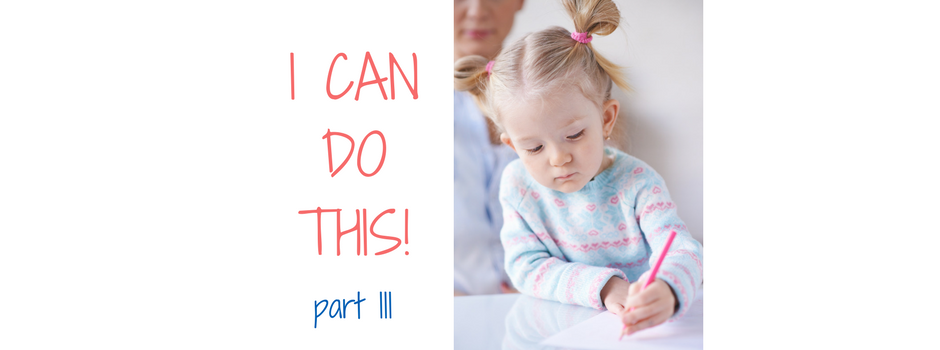 "I can do this!" phrase and picture of child eusing a pencil to draw